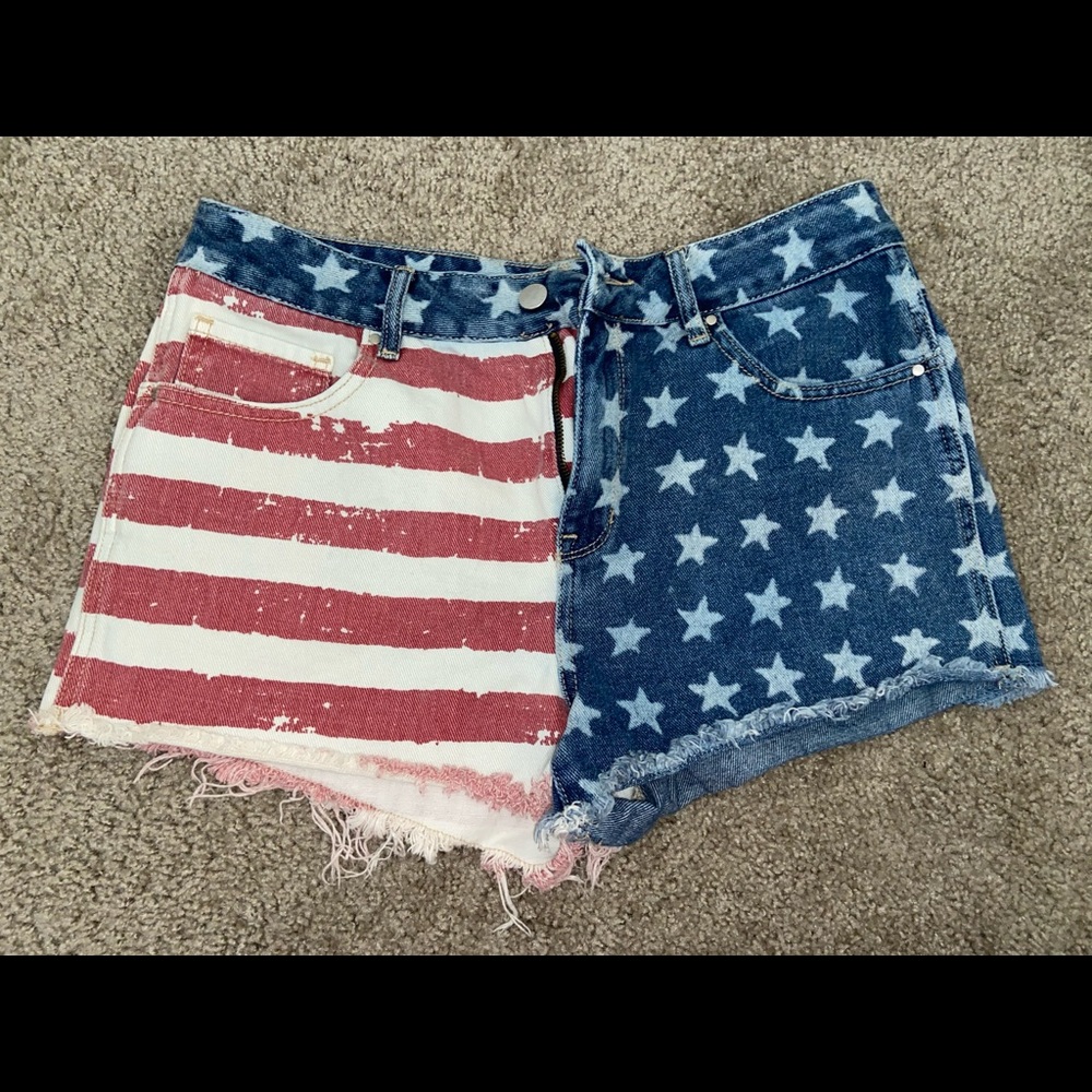 USA Flag High Waisted Denim Shorts